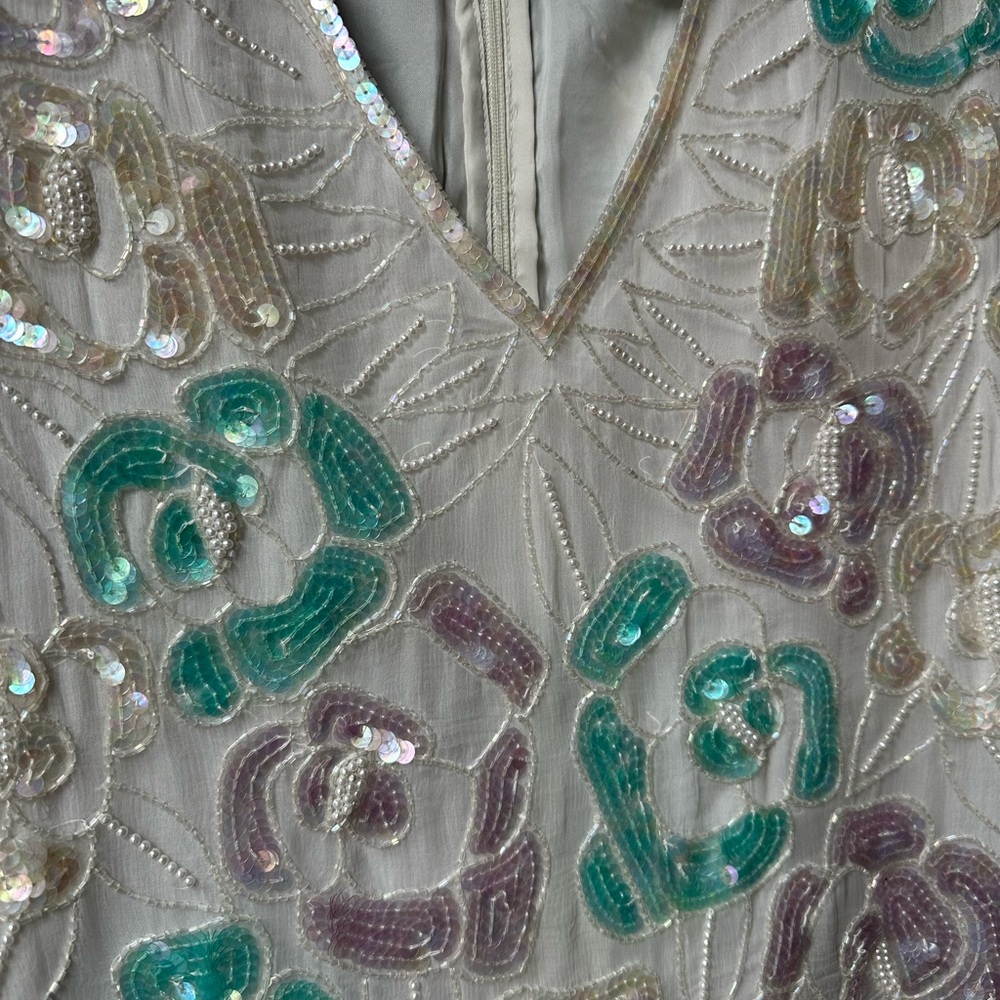 Vintage Floral Sequined Embroidered Teal, Pink & White Blouse - Picture 4 of 10